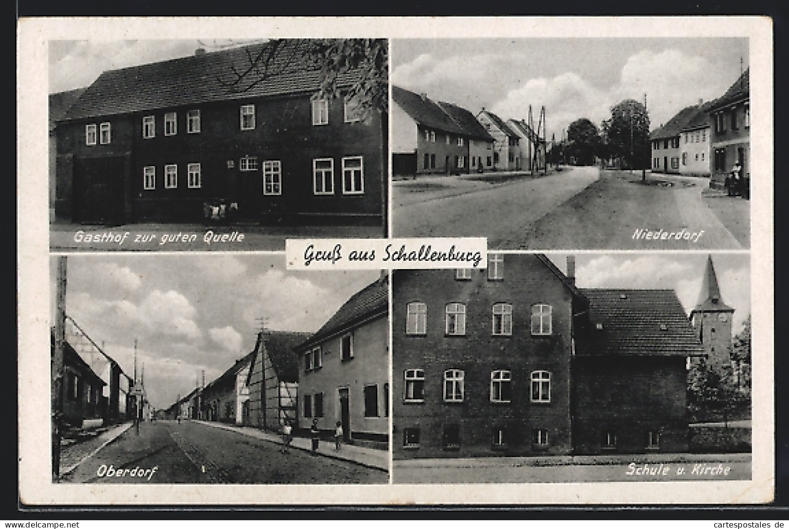 AK Schallenburg bei Sömmerda, Gasthof zur guten Quelle, Strassenpartien Ober- und Niederdorf