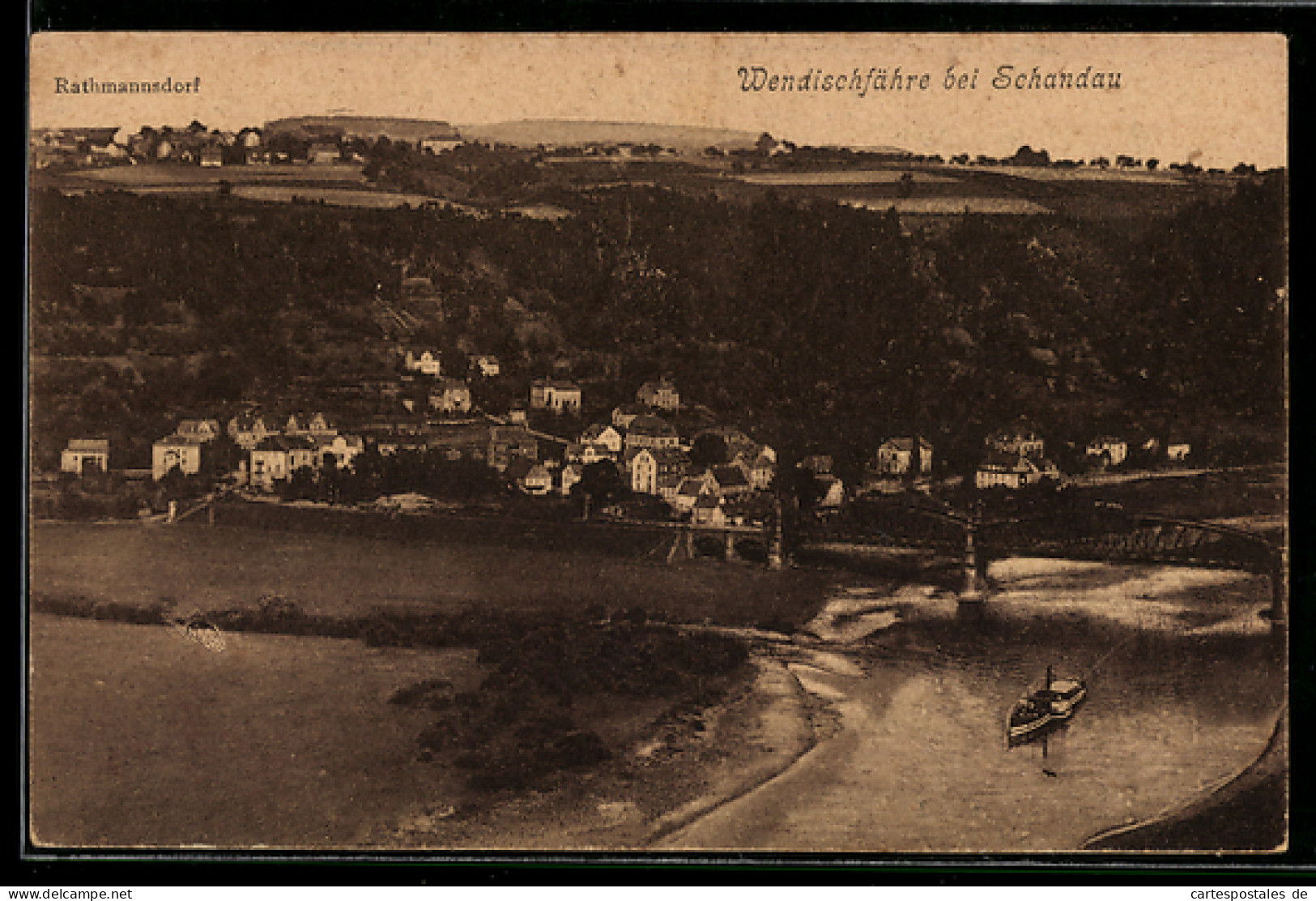 AK Schandau, Wendischfähre, Im Hintergrund Rathmannsdorf