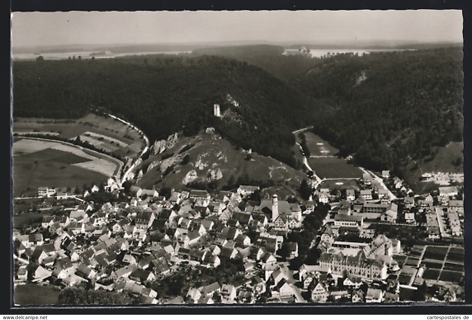 AK Schelklingen /Ehingen, Teilansicht mit Burgruine