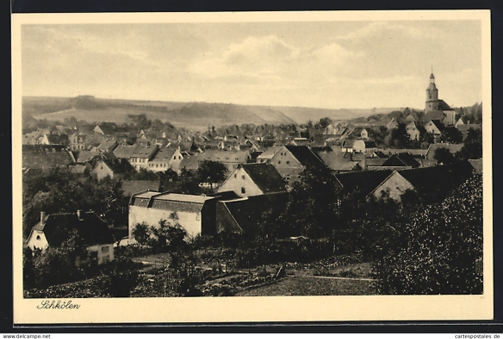 AK Schkölen i. Th., Ortsansicht aus der Vogelschau