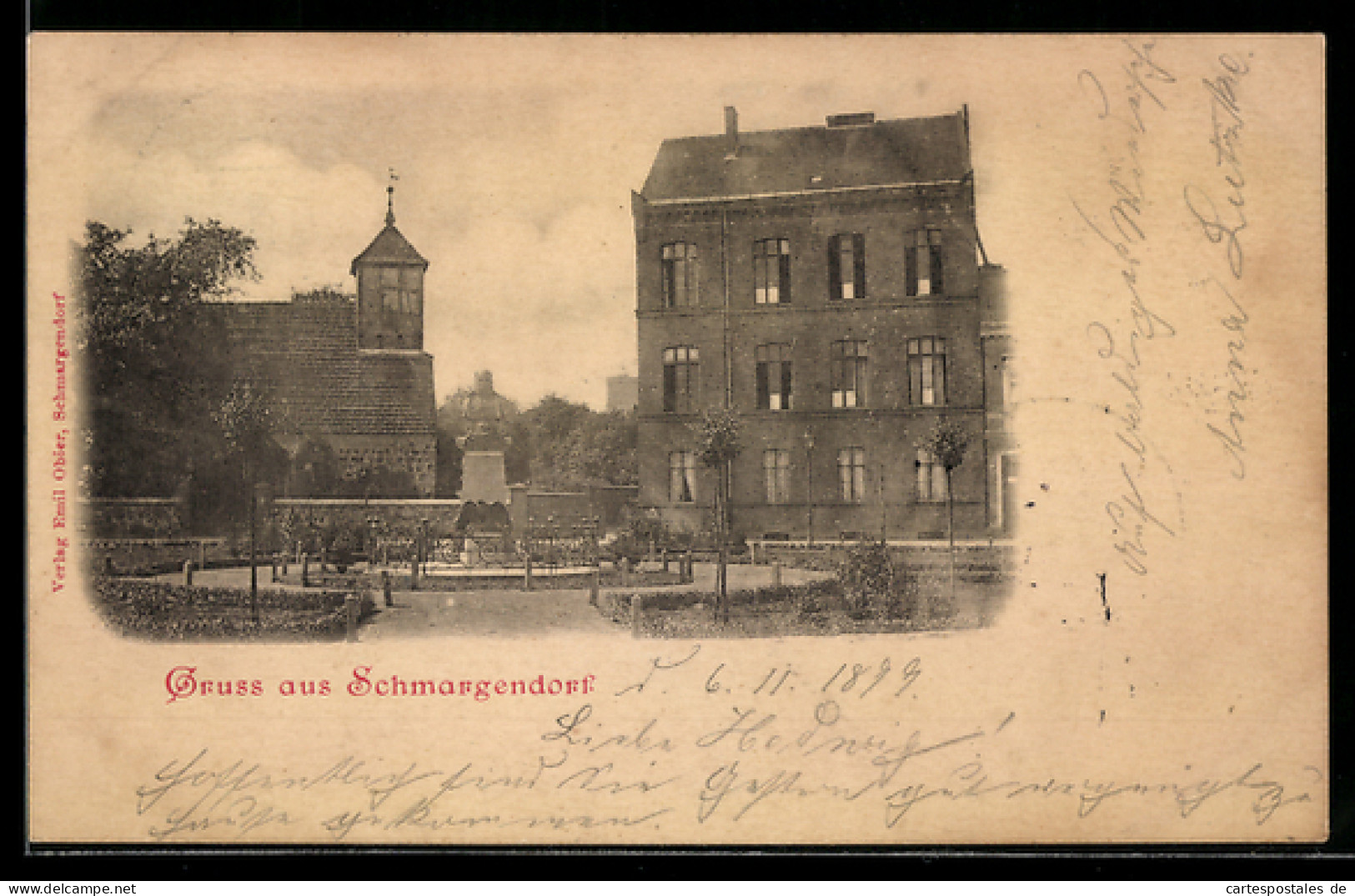 AK Schmargendorf, Denkmalanlage mit Kirche u. weiterem Gebäude