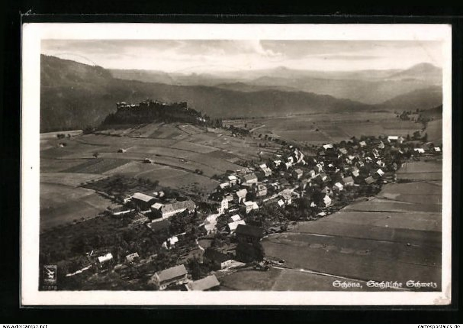 AK Schöna /Sa., Gesamtansicht, Fliegeraufnahme