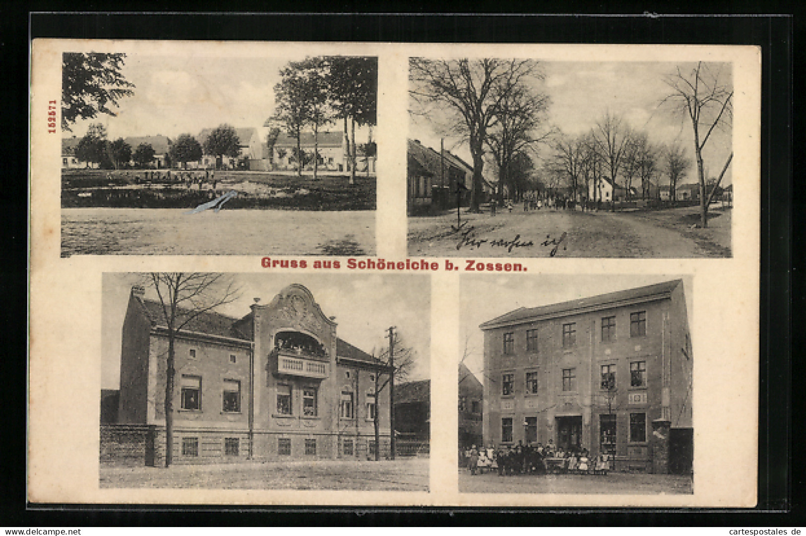 AK Schöneiche, Strassenpartie, Häuser am Dorfweiher, Gebäudeansichten