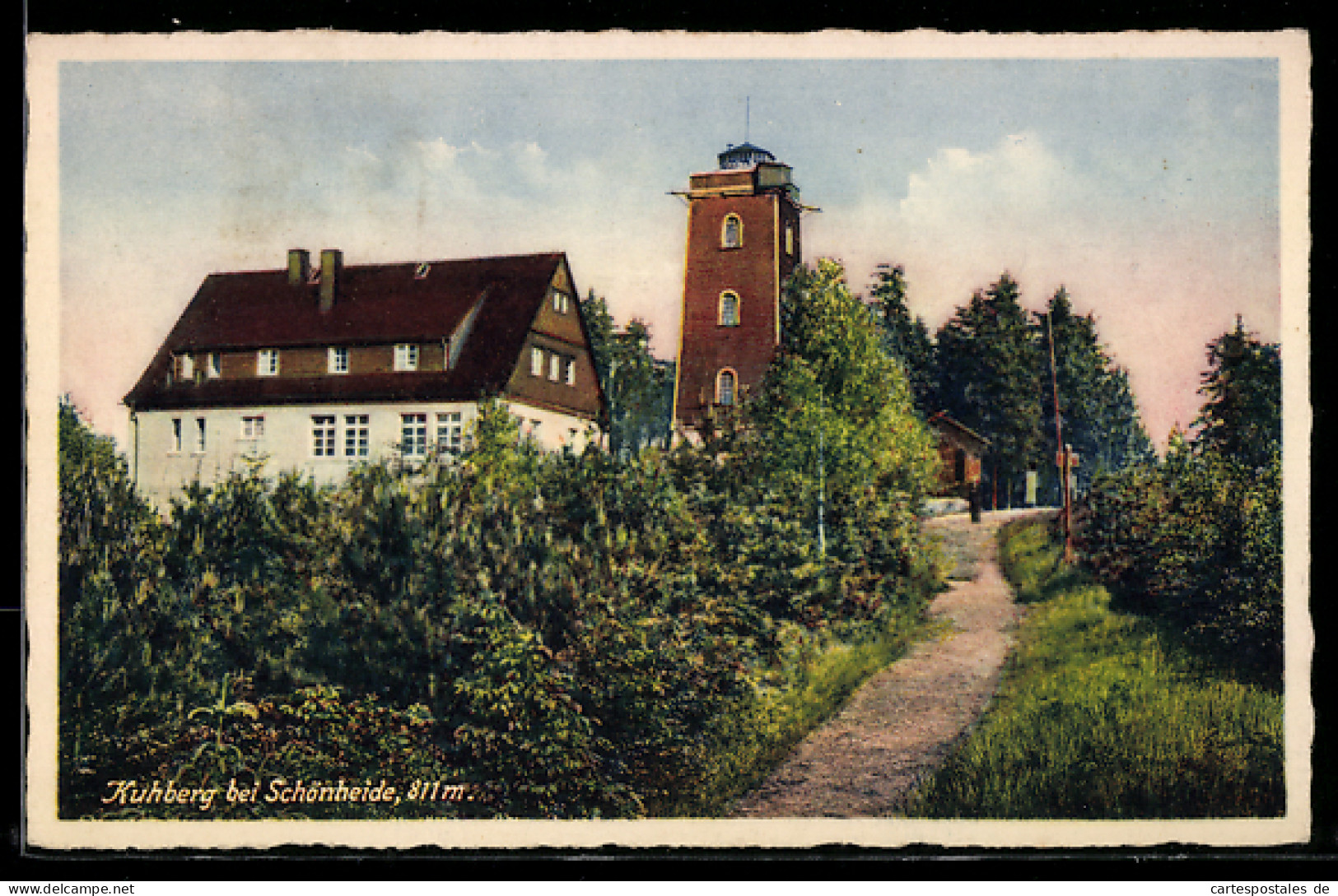 AK Schönheide, Kuhberg mit Gasthof Neues Berghaus und Aussichtsturm