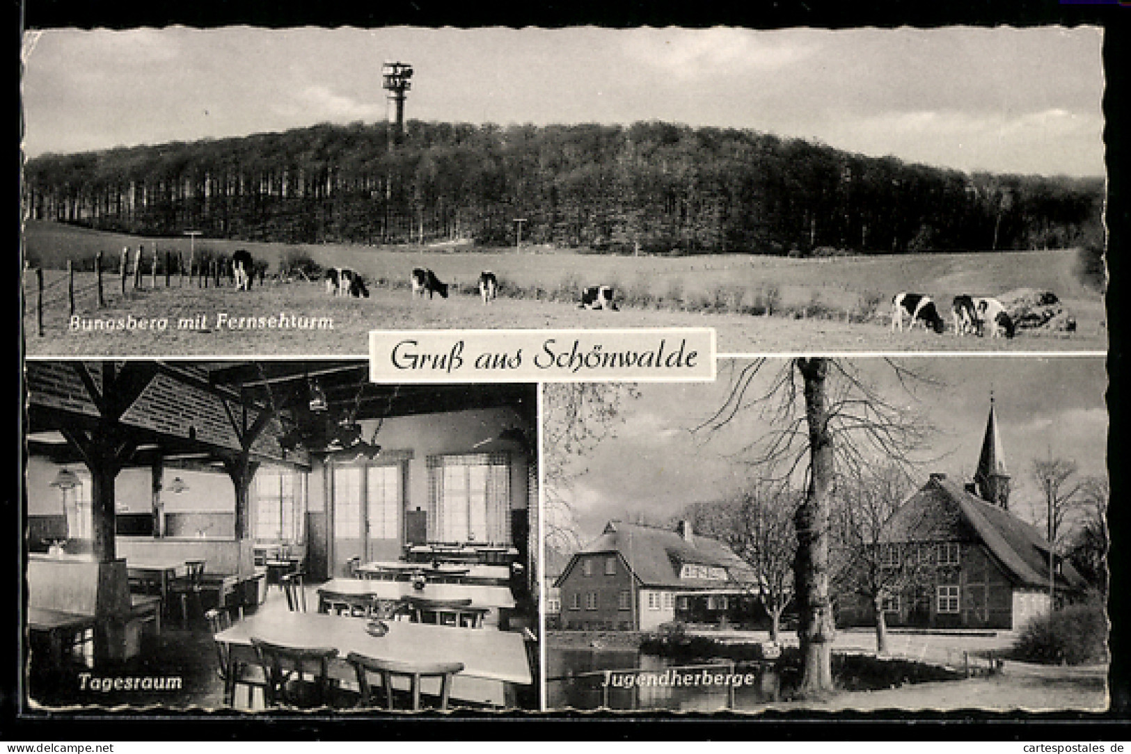 AK Schönwalde, Jugendherberge, Inneres Tagesraum, Bungsberg mit Fernsehturm