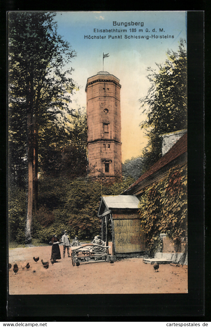 AK Schönwalde, Partie am Gasthaus und Turm Bungsberg