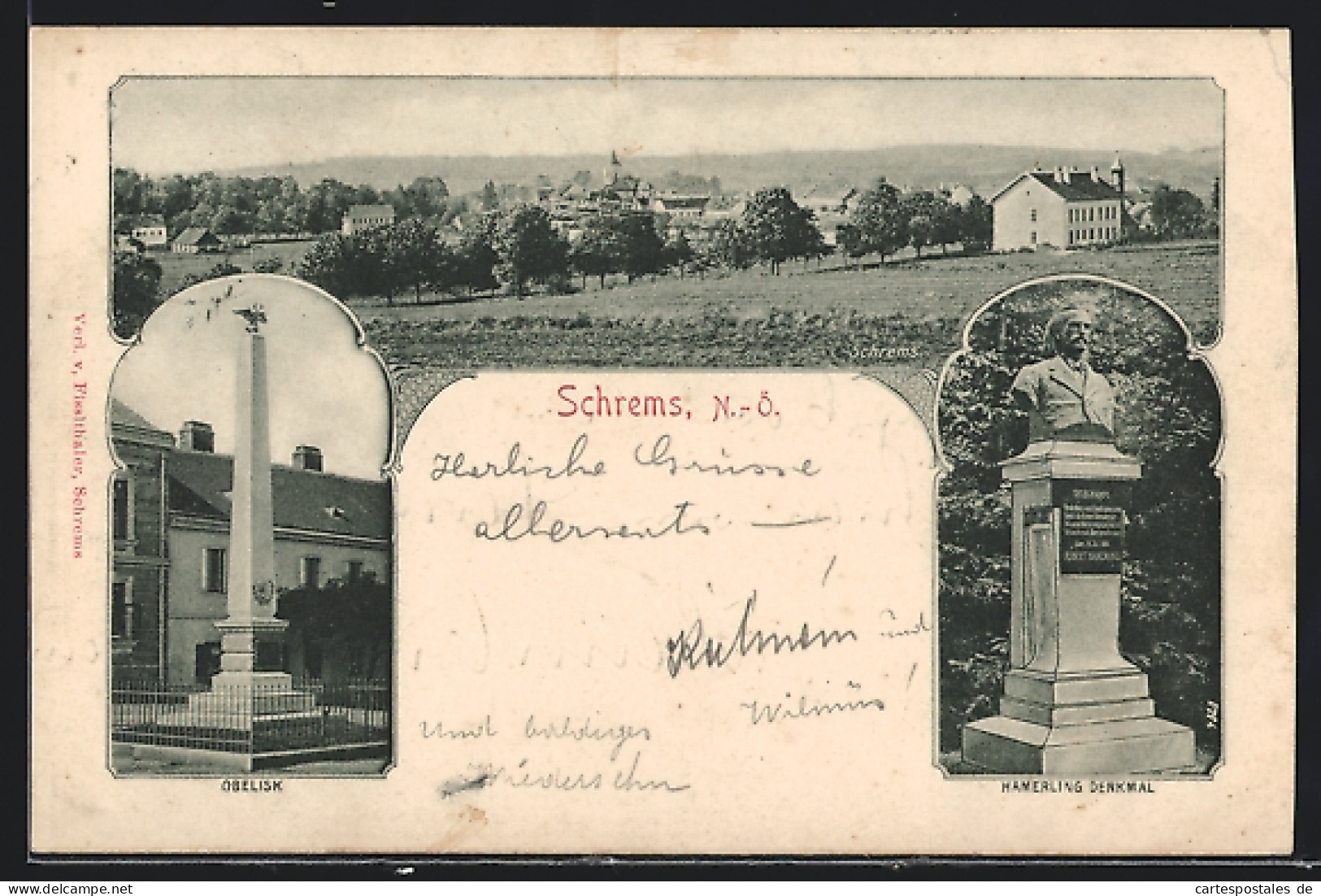 AK Schrems, Am Obelisk, Hamerling Denkmal