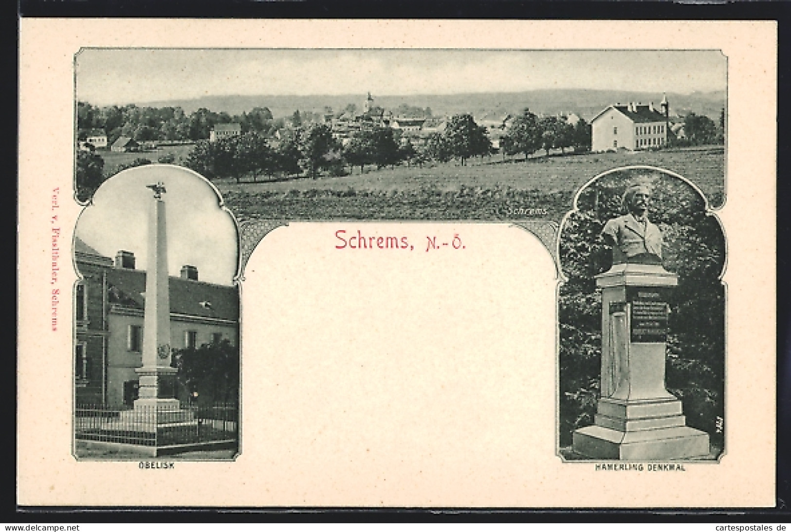 AK Schrems, Am Obelisk, Hamerling Denkmal