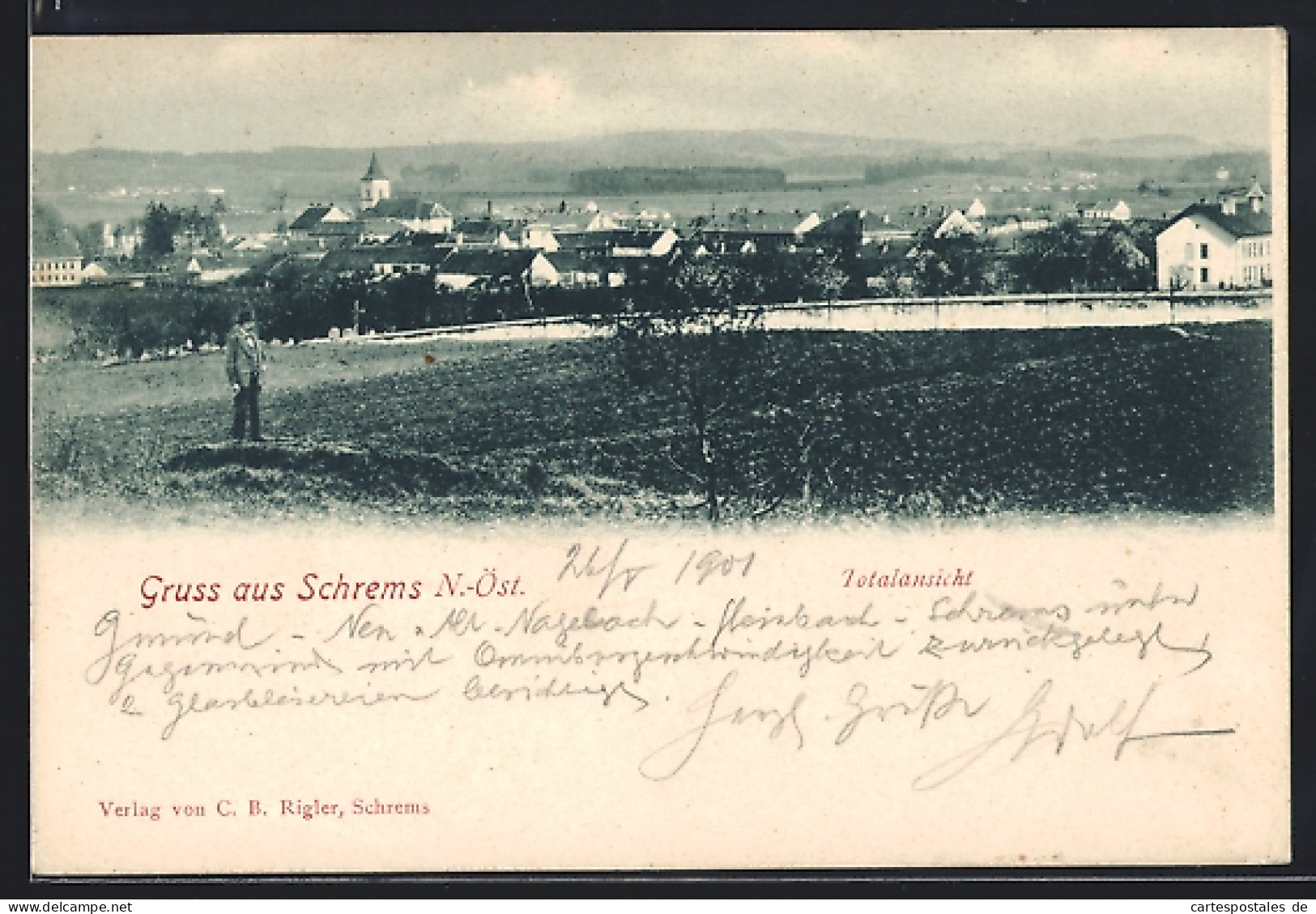 AK Schrems /N.-Ö., Totalansicht von einem Acker aus