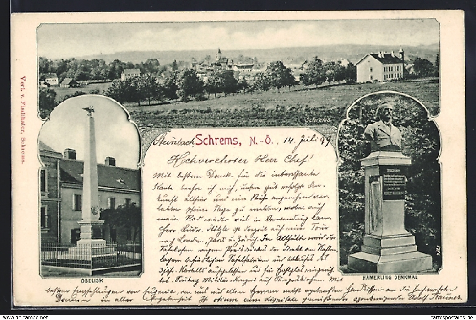 AK Schrems, Totale, Obelisk und Hamerlings-Denkmal