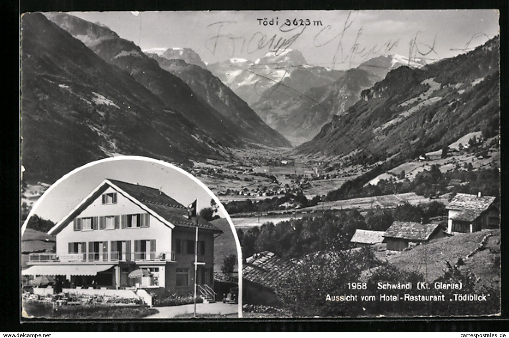 AK Schwändi, Hotel-Restaurant Tödiblick, Ortsansicht mit Umgebung und Tödi