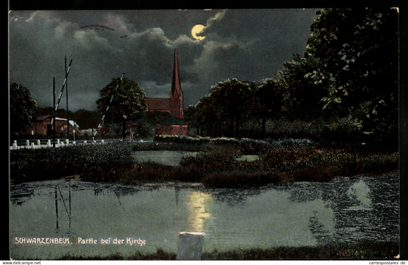AK Schwarzenbeck, Partie bei der Kirche bei Mondschein