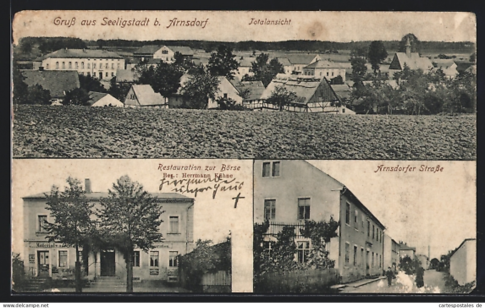AK Seeligstadt / Grossharthau, Ortsansicht, Restauration zur Börse, Arnsdorfer Strasse