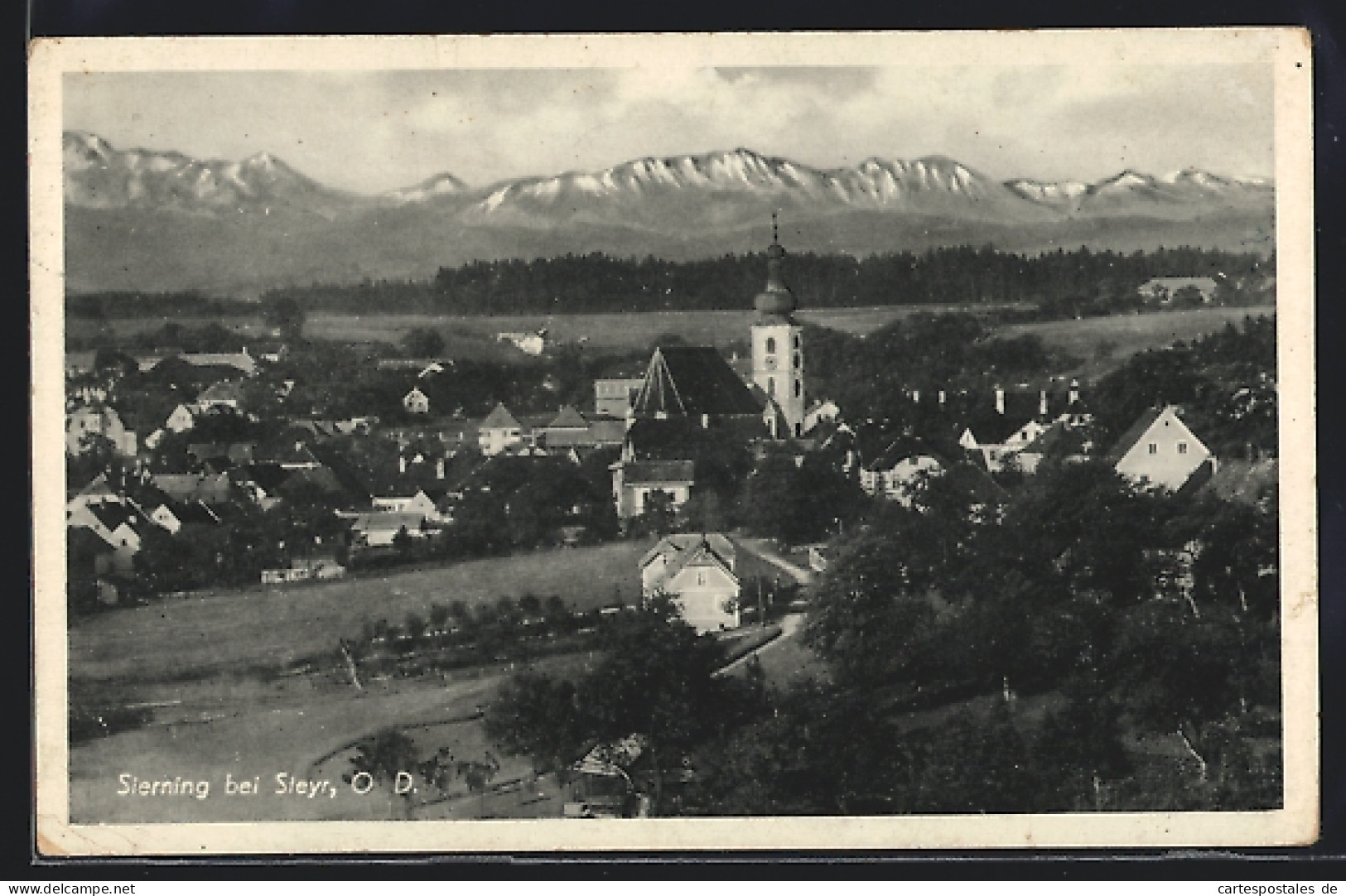 AK Sierning bei Steyr, Ortspartie mit Kirche