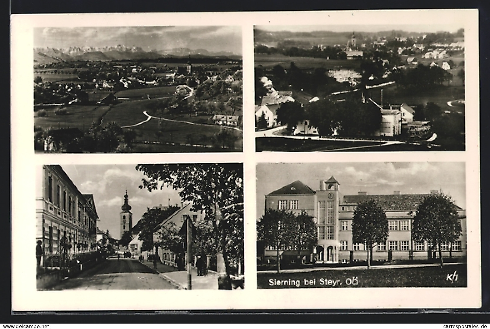 AK Sierning bei Steyr, Strassenpartie, Gesamtansicht, Turmgebäude mit Uhr