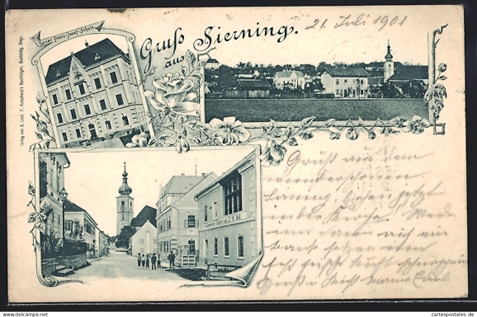 AK Sierning, Kaiser Franz-Josef-Schule, Fotografisches Atelier von F. M. Holl