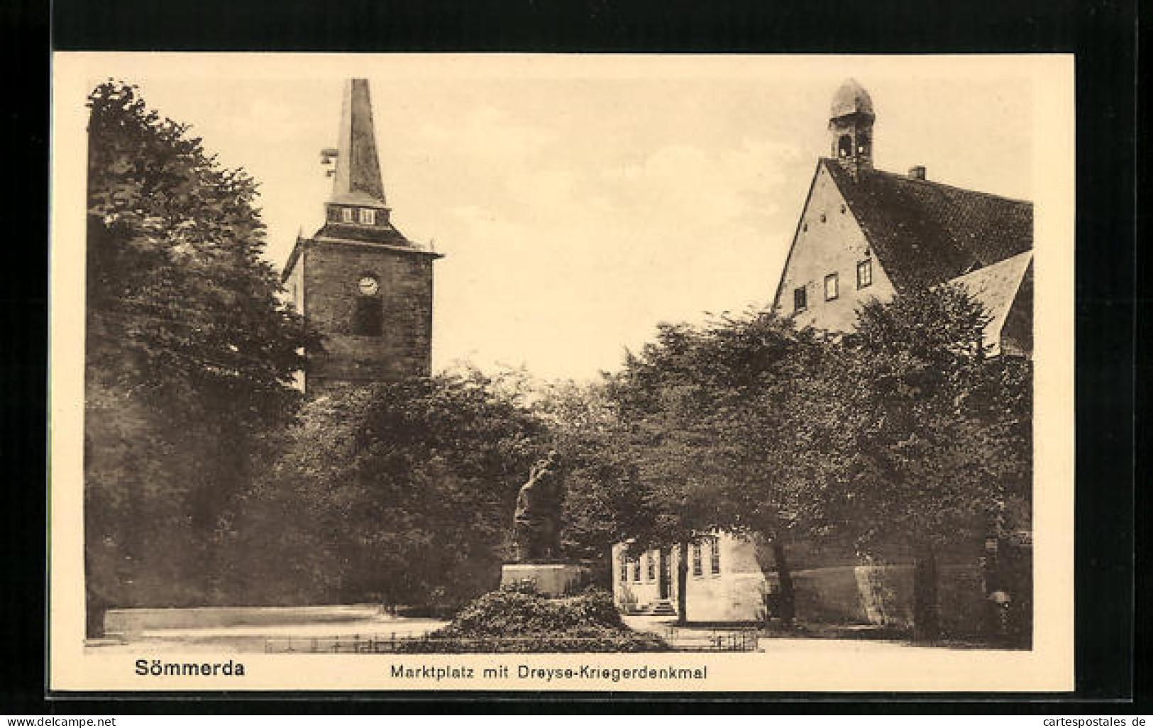 AK Sömmerda, Marktplatz mit Dreyse-Kriegerdenkmal