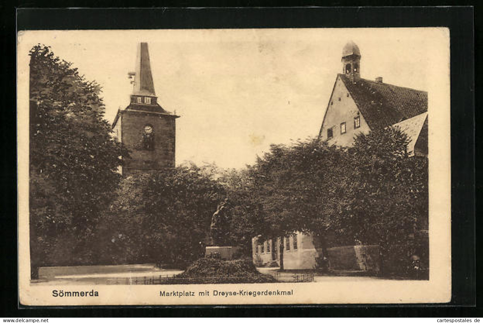 AK Sömmerda, Marktplatz mit Dreyse-Kriegerdenkmal