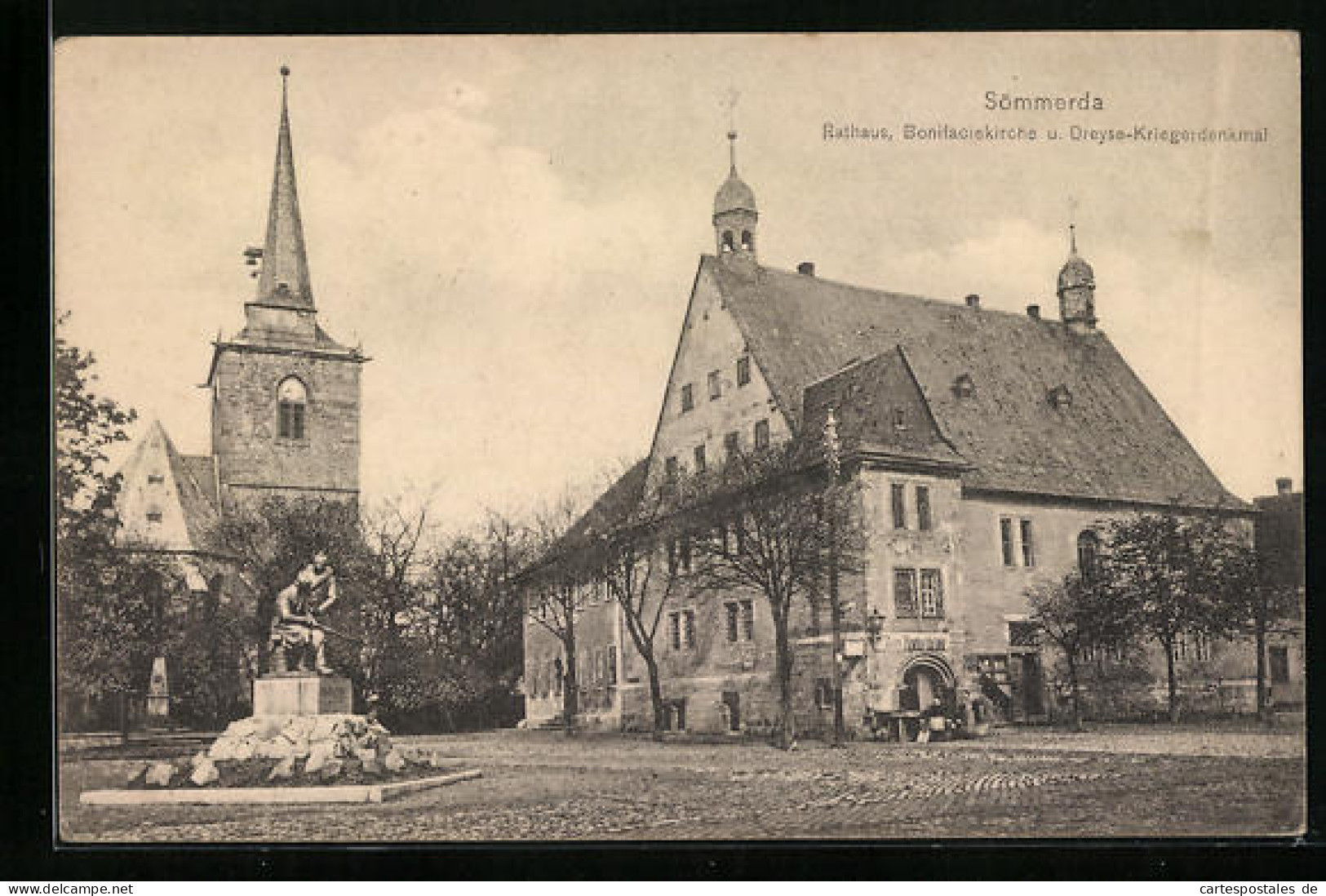 AK Sömmerda, Rathaus, Bonifaciekirche und Dreyse-Kriegerdenkmal