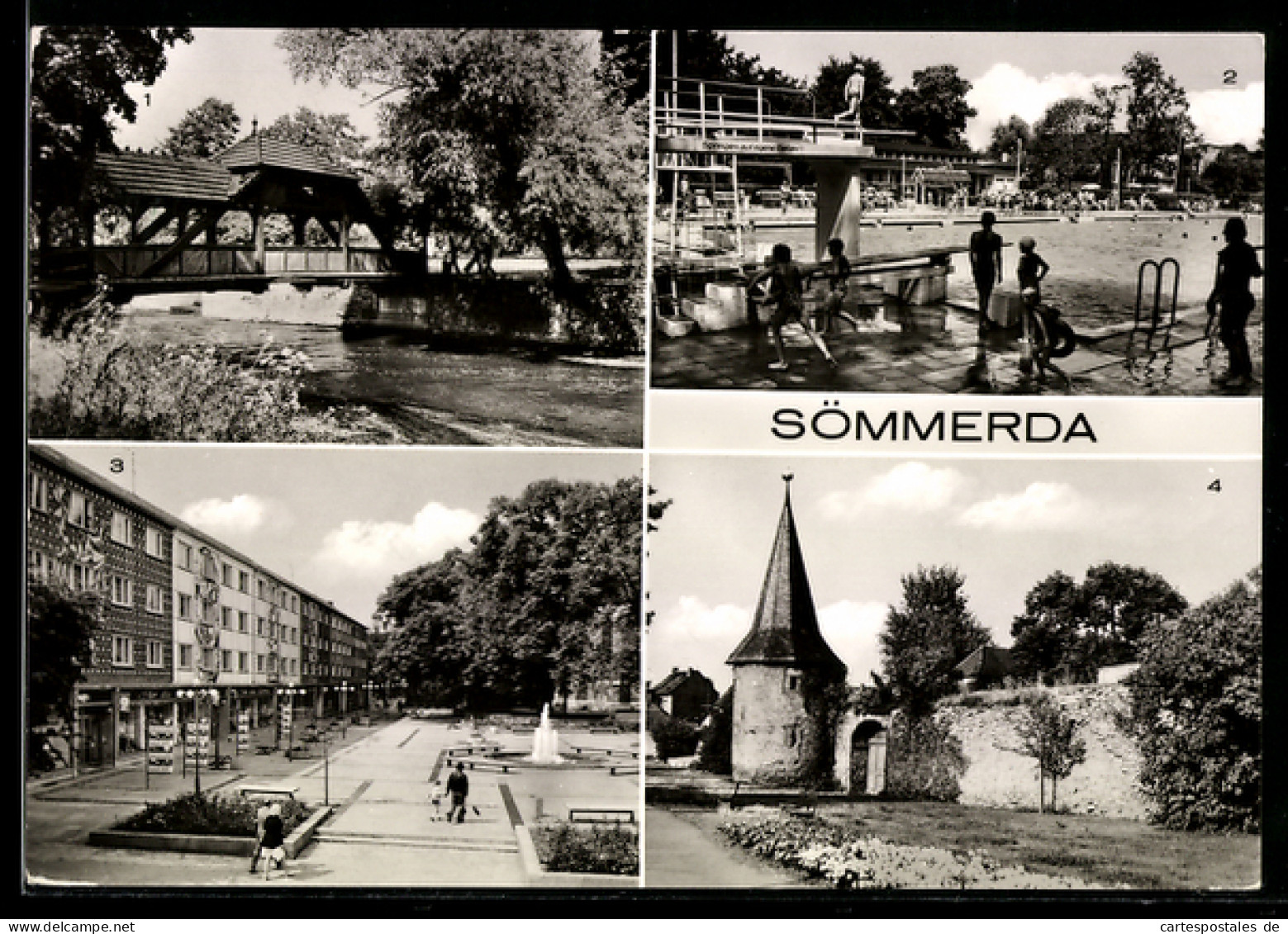 AK Sömmerda, Stadtparkbrücke, Schwimmbad, Alte Stadtmauer