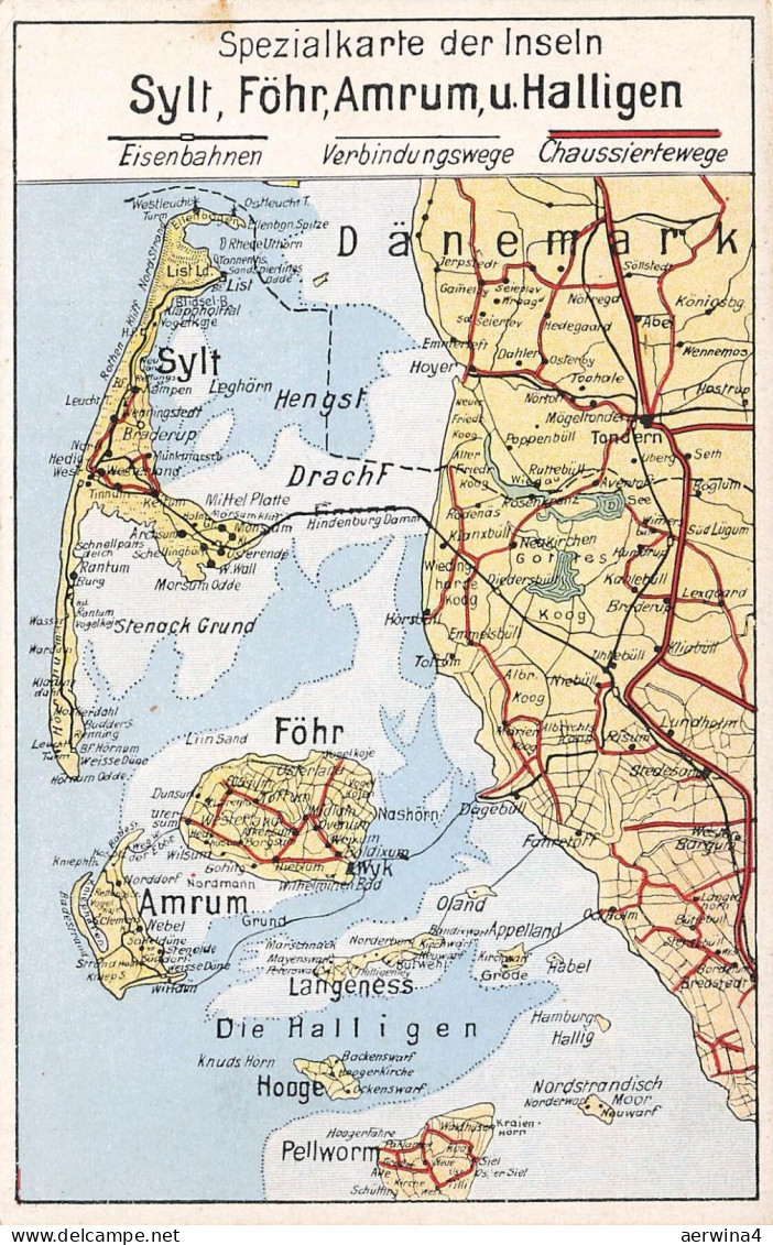 AK Spezialkarte der Inseln Sylt Föhr Amrum Halligen Schleswig-Holstein Postkarte