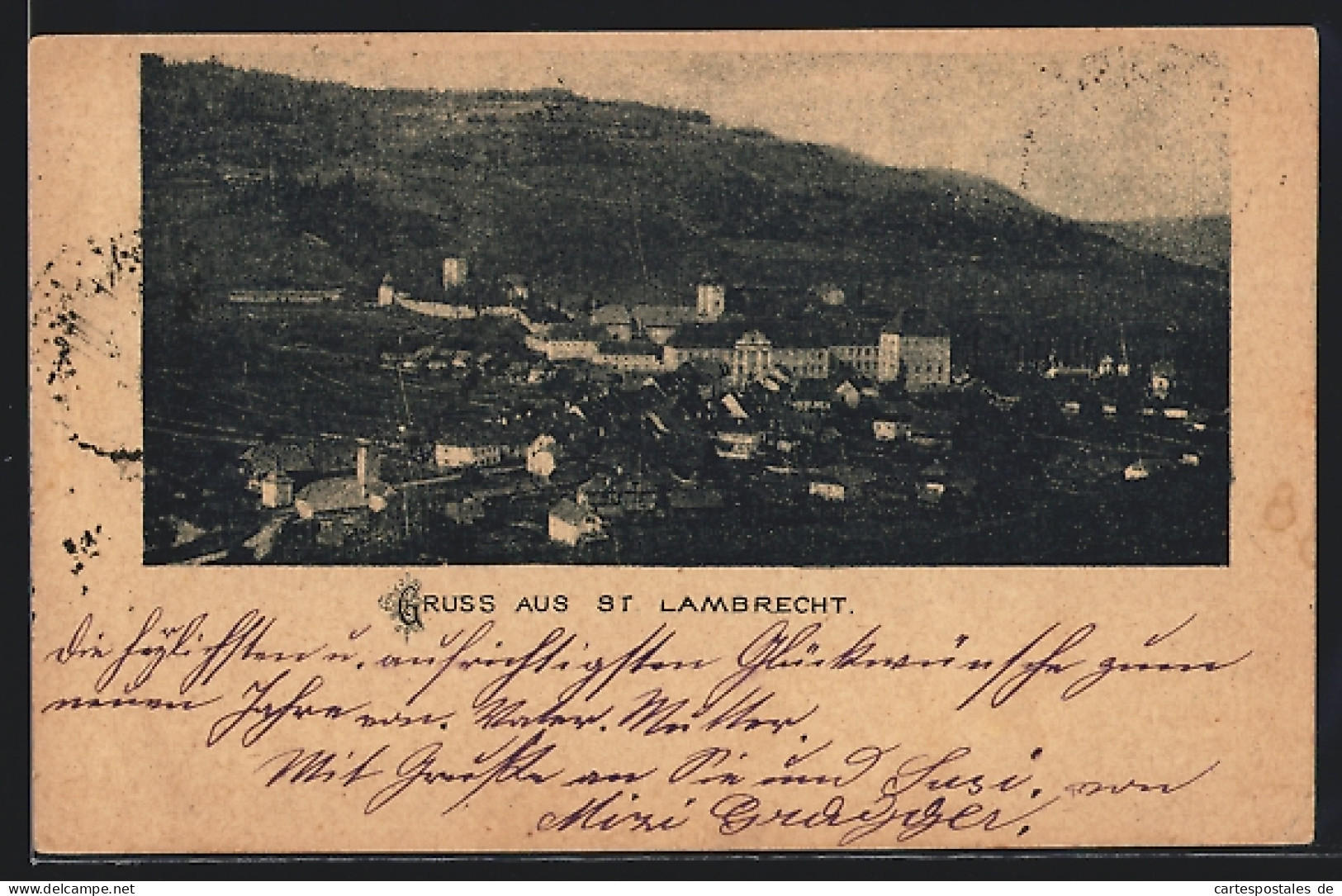 AK St. Lambrecht, Teilansicht mit Kirche