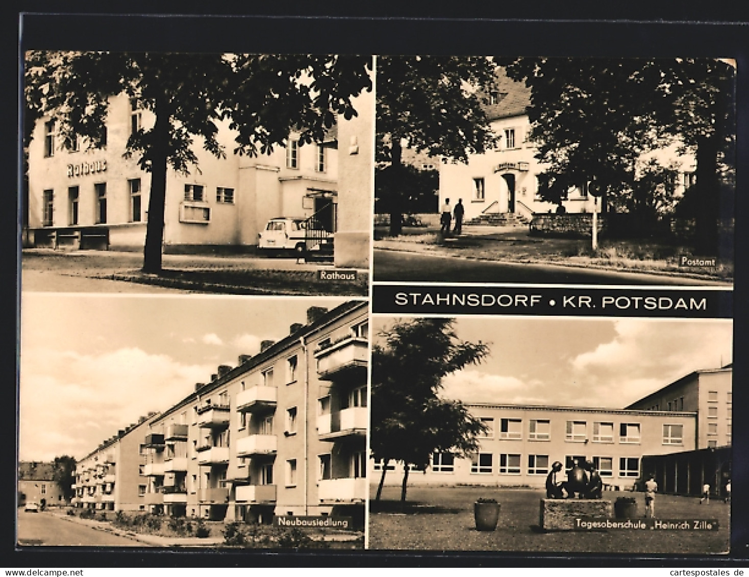 AK Stahnsdorf /Kr. Potsdam, Rathaus, Neubausiedlung, Tagesoberschule Heinrich Zille