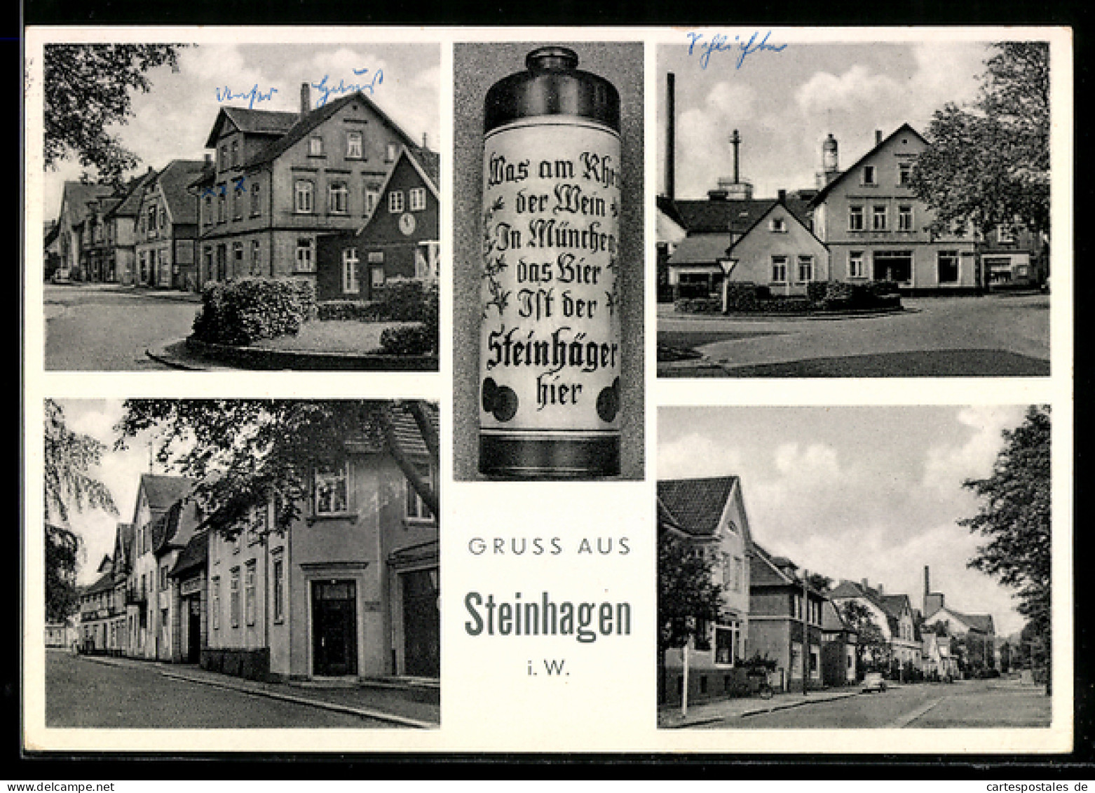 AK Steinhagen i. W., Bierkrug, Strassenansicht, Häuserzeile