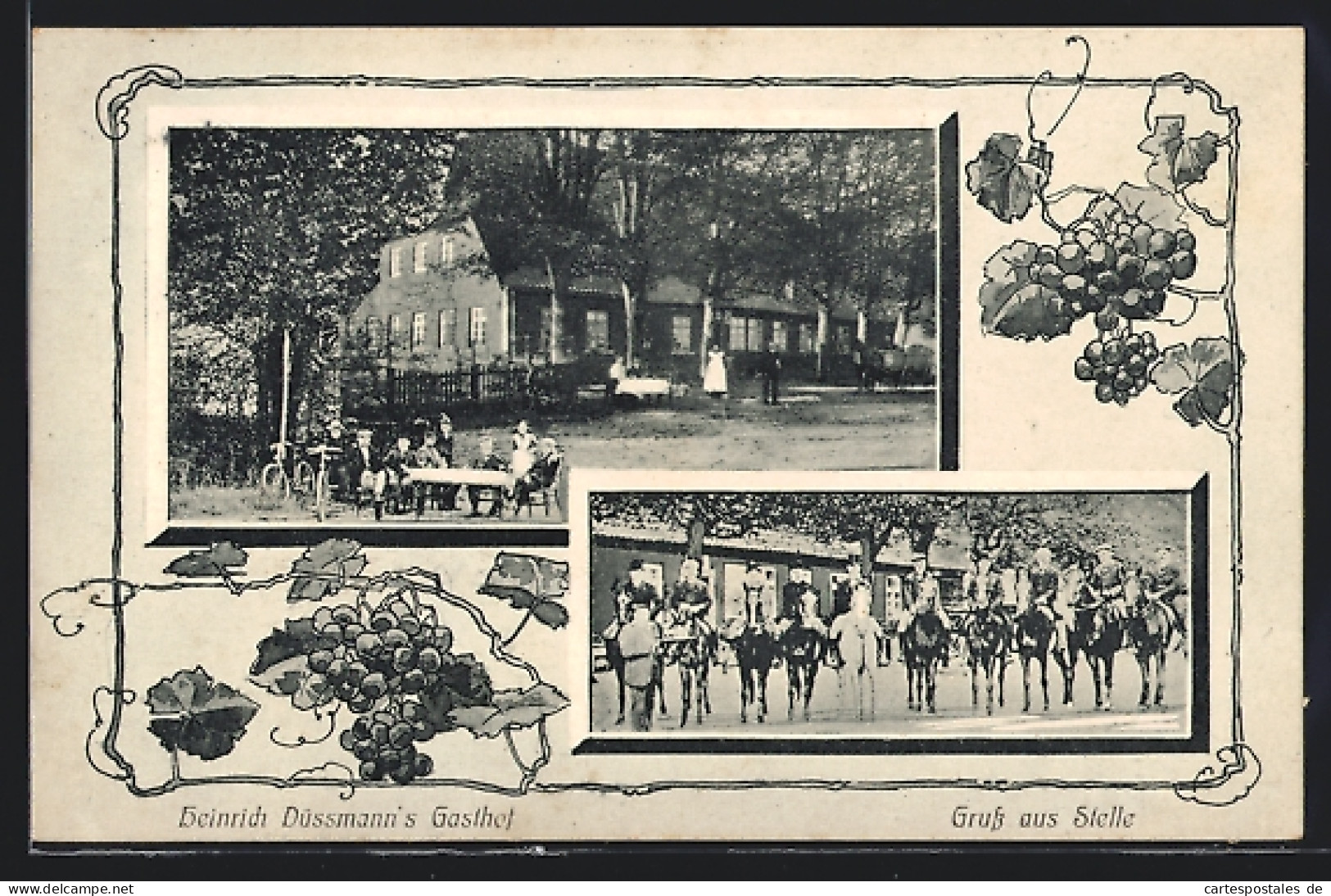 AK Stelle / Stuhr, Heinrich Düssmanns Gasthof mit Garten, Reiterparade