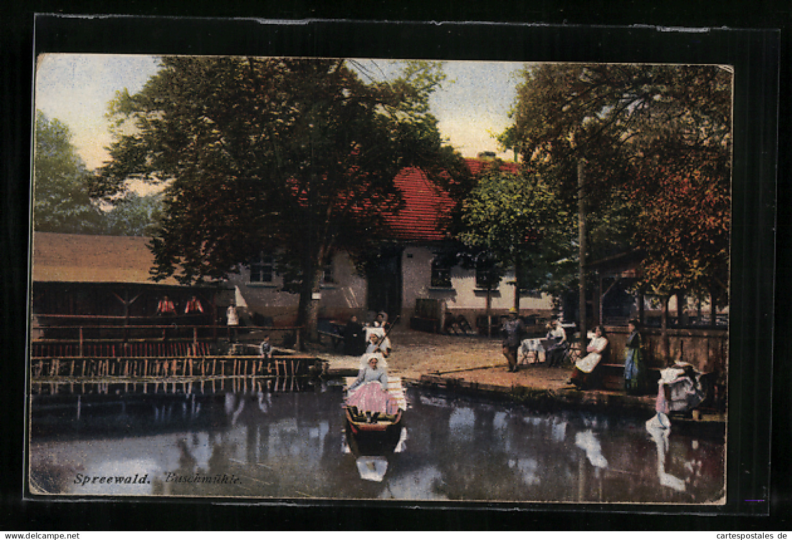 AK Straupitz, Buschmühle, Frauen in Spreewäldertracht