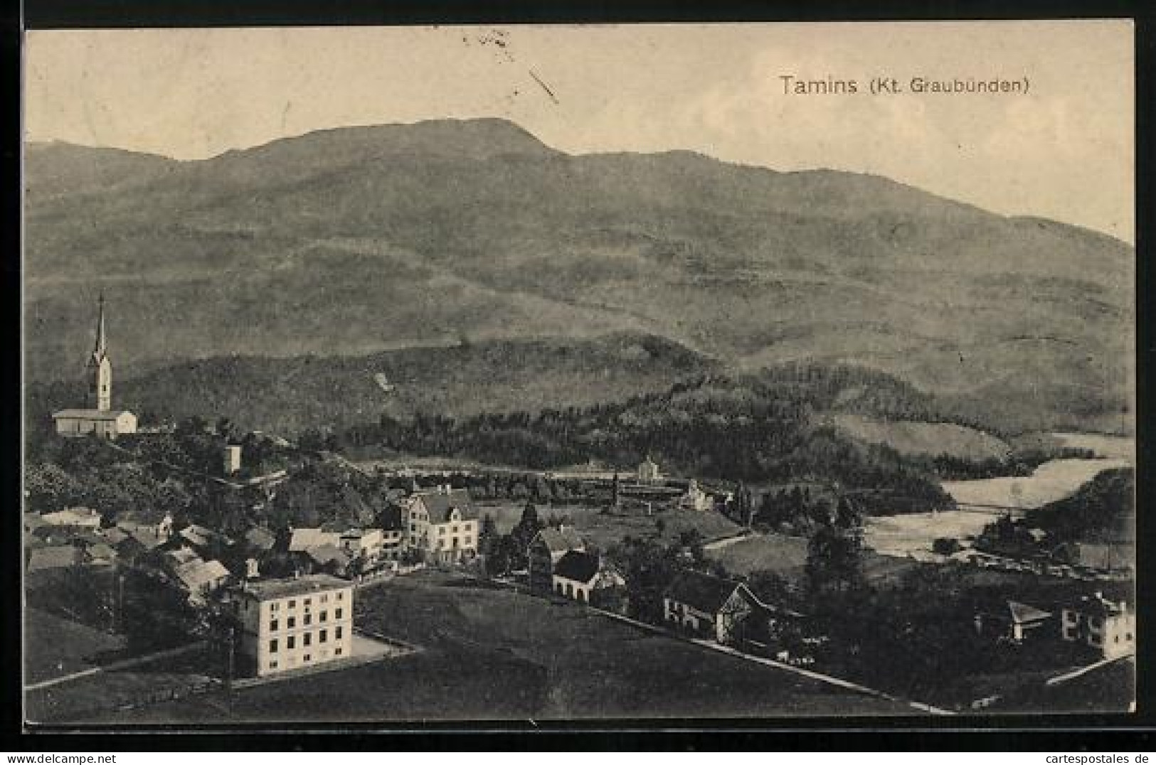 AK Tamins, Ortsansicht aus der Vogelschau