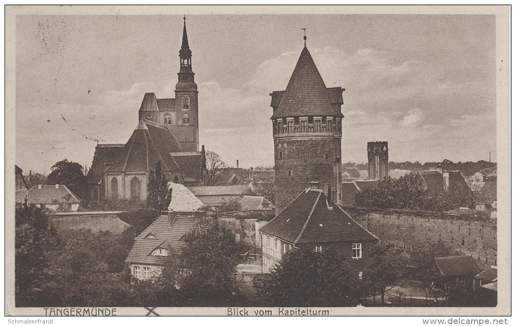 AK Tangermünde Blick vom Kapitelturm Amt Schloss Kirche St. Stephan Schlossfreiheit