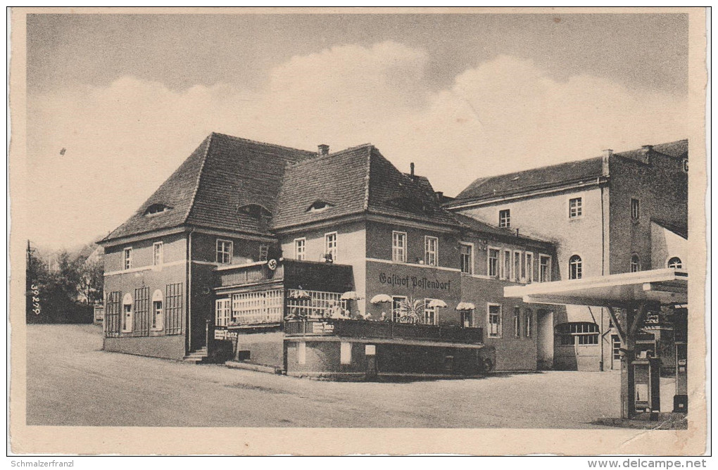 AK Tankstelle ? Gasthof Possendorf mit NS Flagge bei Bannewitz Dippoldiswalde Hänichen Karsdorf Kreischa Freital Dresden