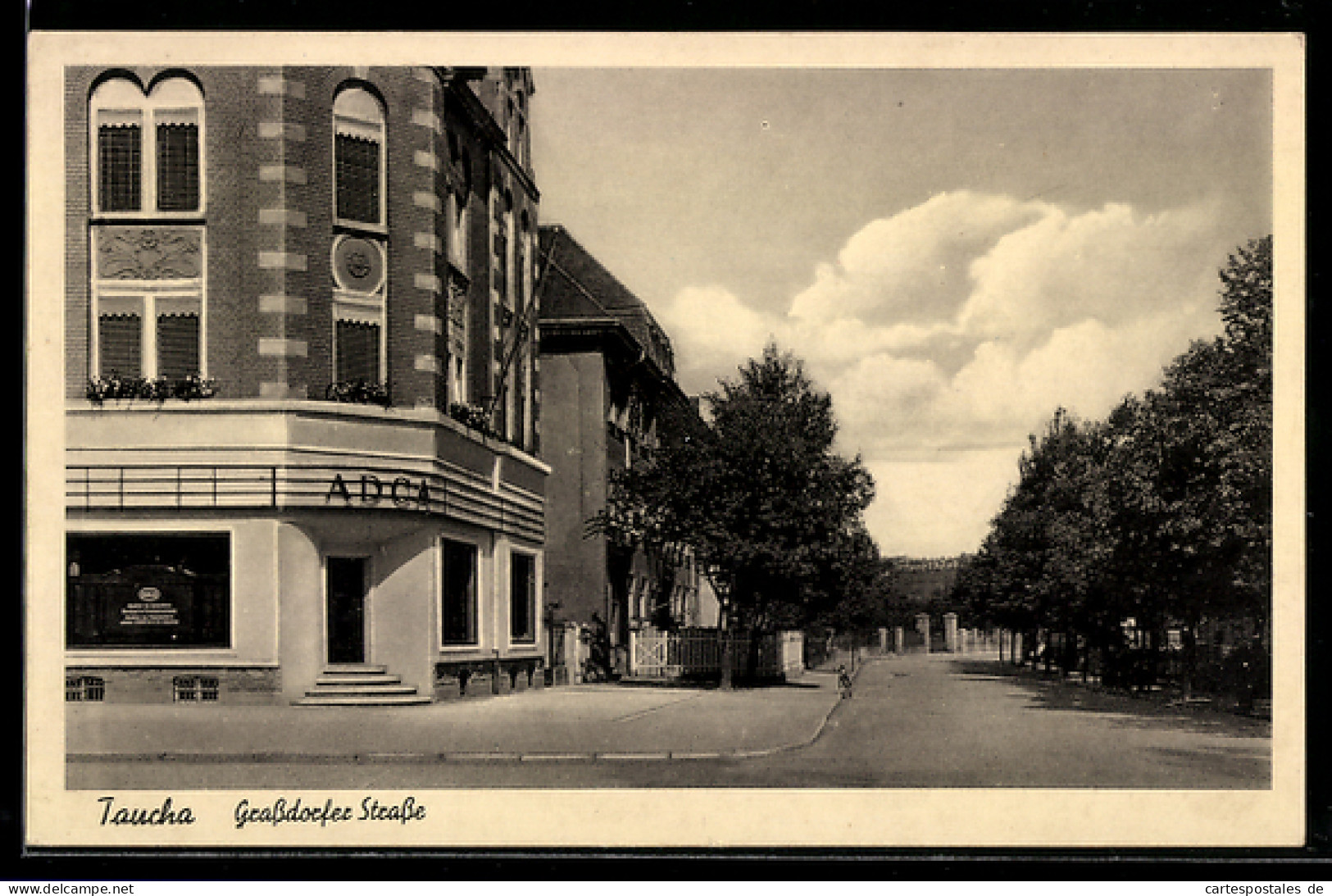 AK Taucha, Blick in die Grassdorfer Strasse