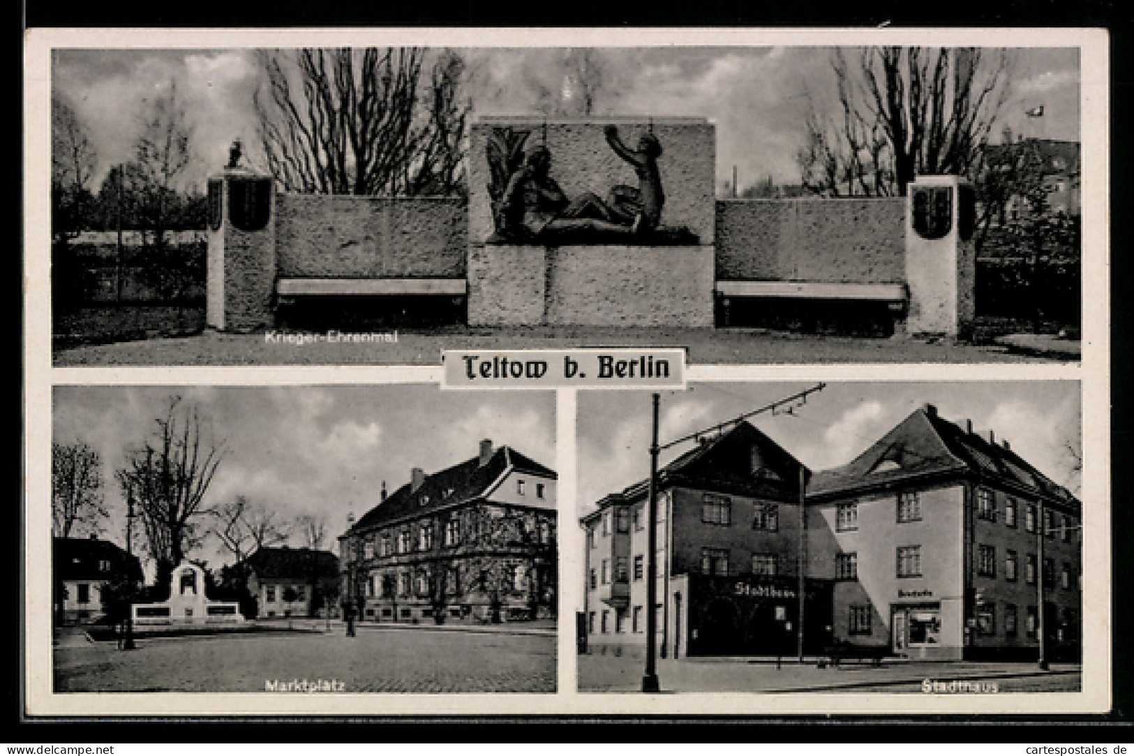 AK Teltow b. Berlin, Krieger-Ehrenmal, Marktplatz, Stadthaus