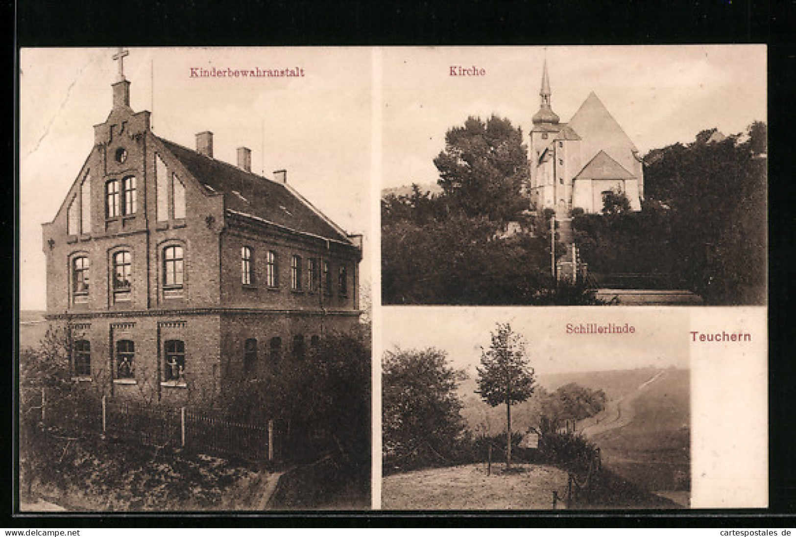 AK Teuchern, Kinderbewahranstalt, Kirche, Schillerlinde