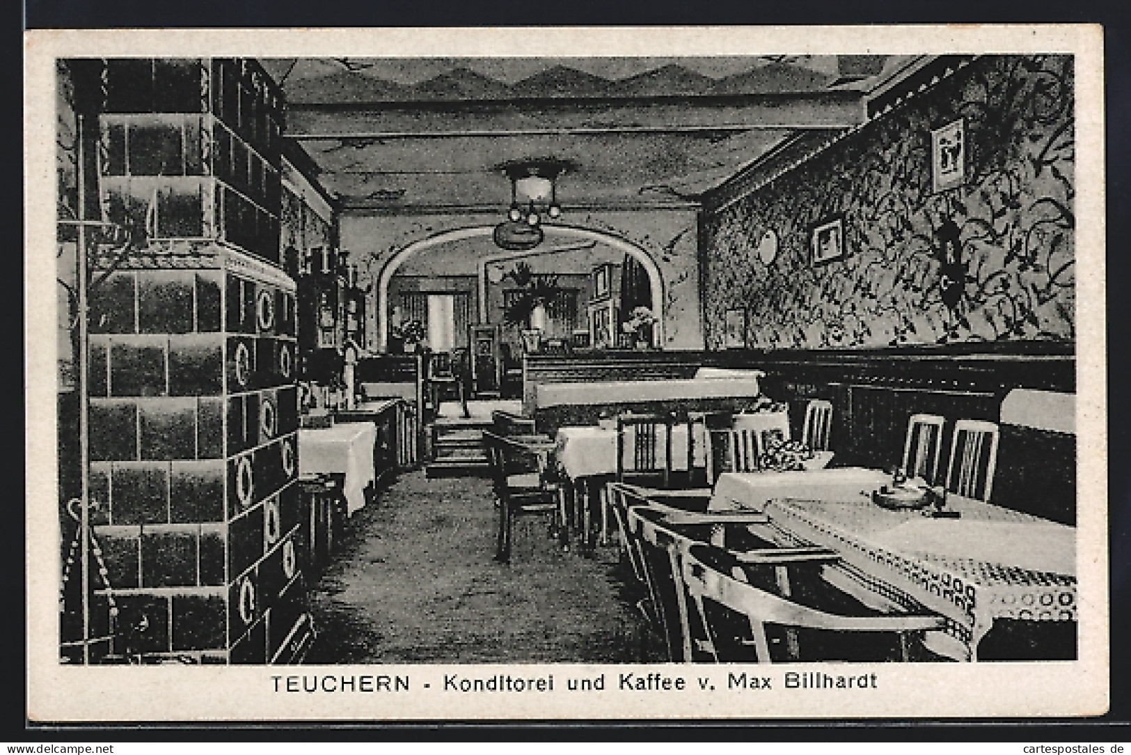 AK Teuchern, Konditorei und Cafe von Max Billhardt, Innenansicht