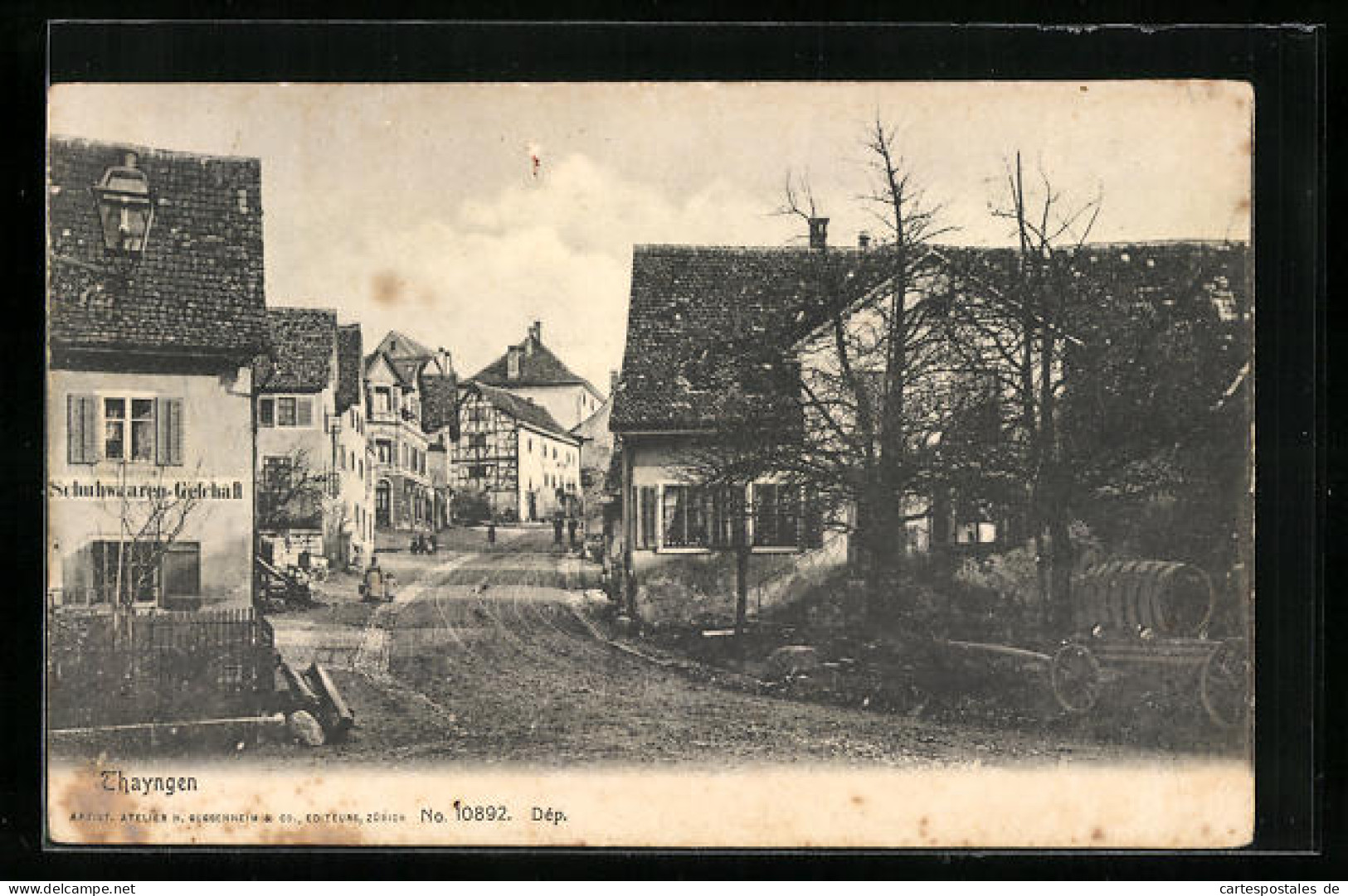 AK Thayngen, Strassenpartie mit Schuhwaren-Geschäft