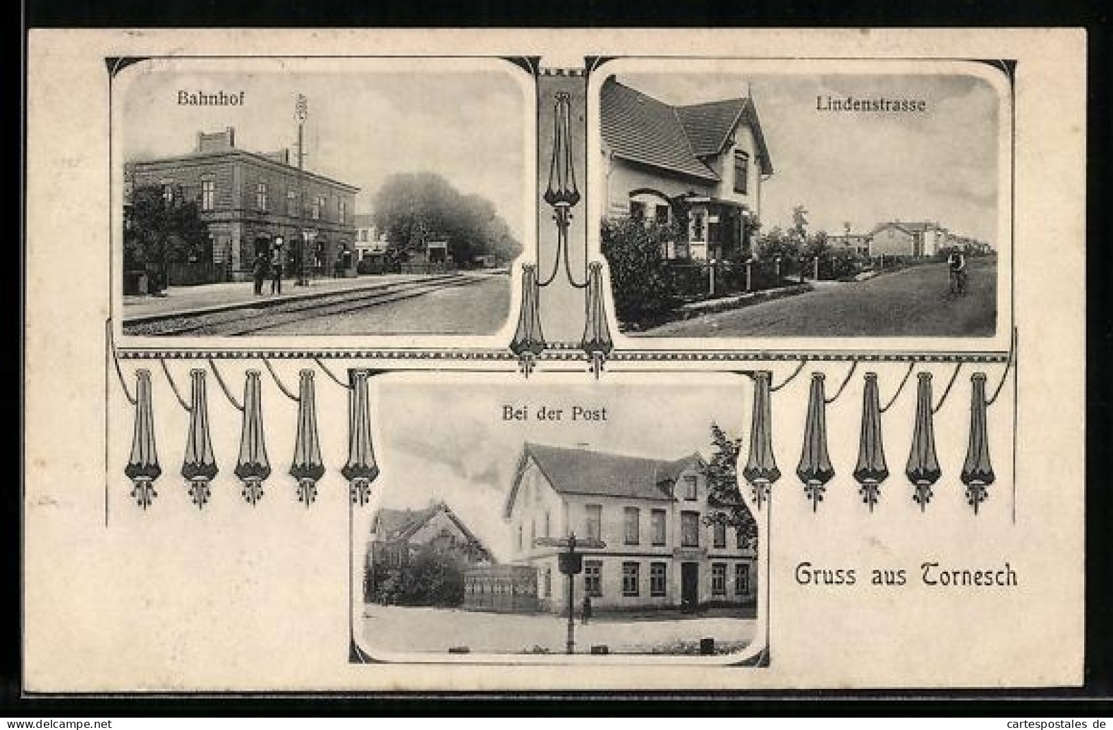 AK Tornesch, Bahnhof, Lindernstrasse und Gasthof bei der Post
