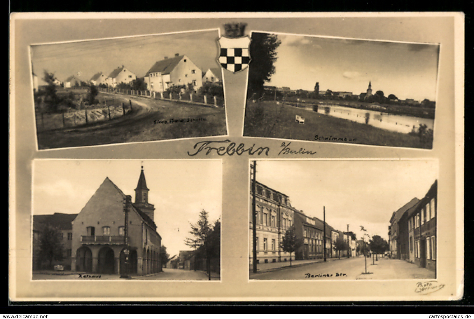 AK Trebbin, Berliner Strasse, Siedg. Freie Scholle, Rathaus