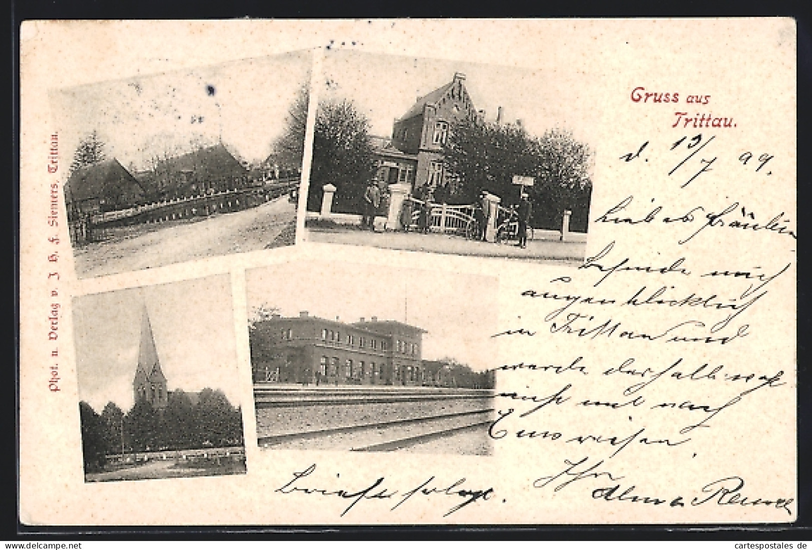 AK Trittau, Ortspartie mit Häusern, Kirche, Bahnhof