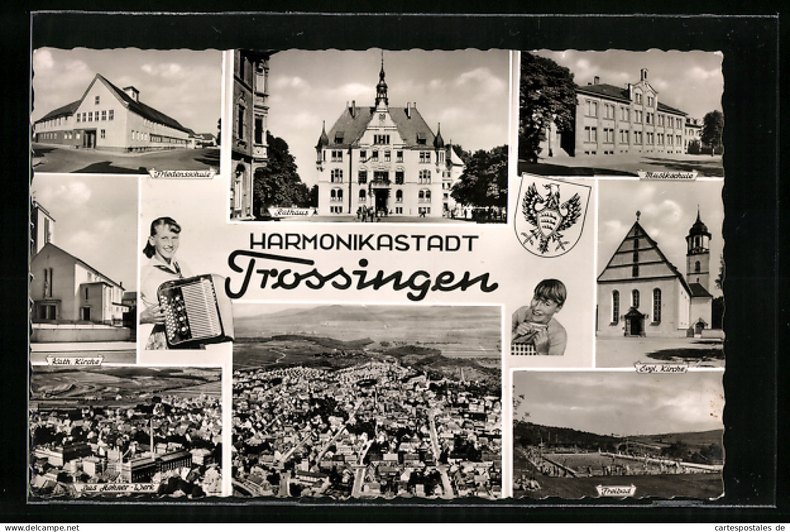 AK Trossingen, Totalansicht, Rathaus, Hohner-Werk, Engl. Kirche