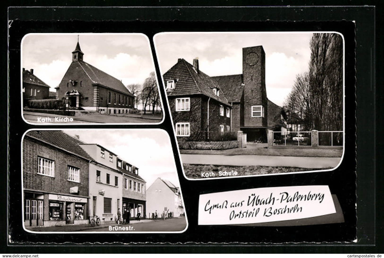AK Übach-Palenberg, Geschäft in der Brünestrasse, Katholische Schule, Katholische Kirche