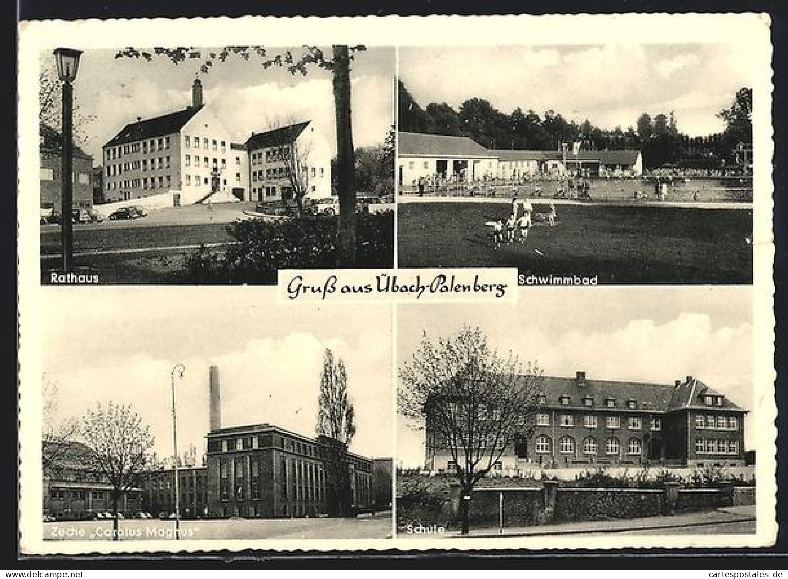 AK Übach-Palenberg, Rathaus, Schwimmbad, Zeche Carolus Magnus, Schule