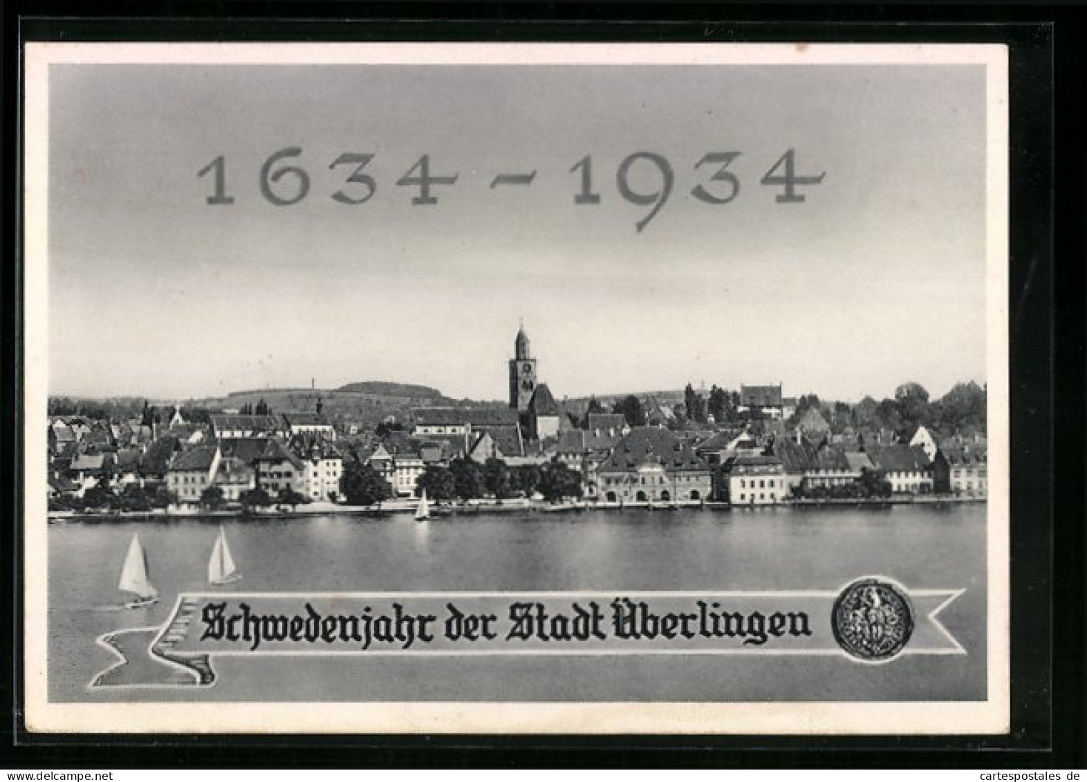 AK Überlingen, Festpostkarte Schwedenjahr der Stadt Überlingen 1634-1934, Teilansicht