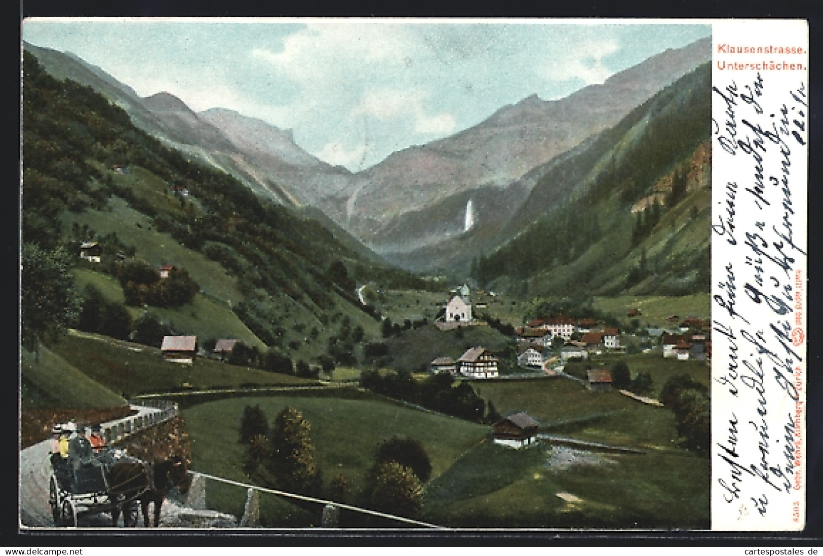 AK Unterschächen /Klausenstrasse, Ortsansicht mit Kirche