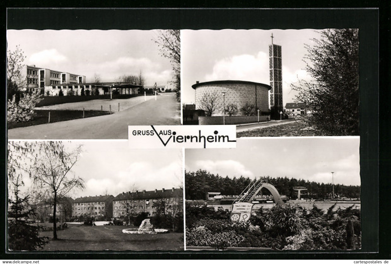 AK Viernheim /Hessen, Freibad, Kirche, Wohnpartie
