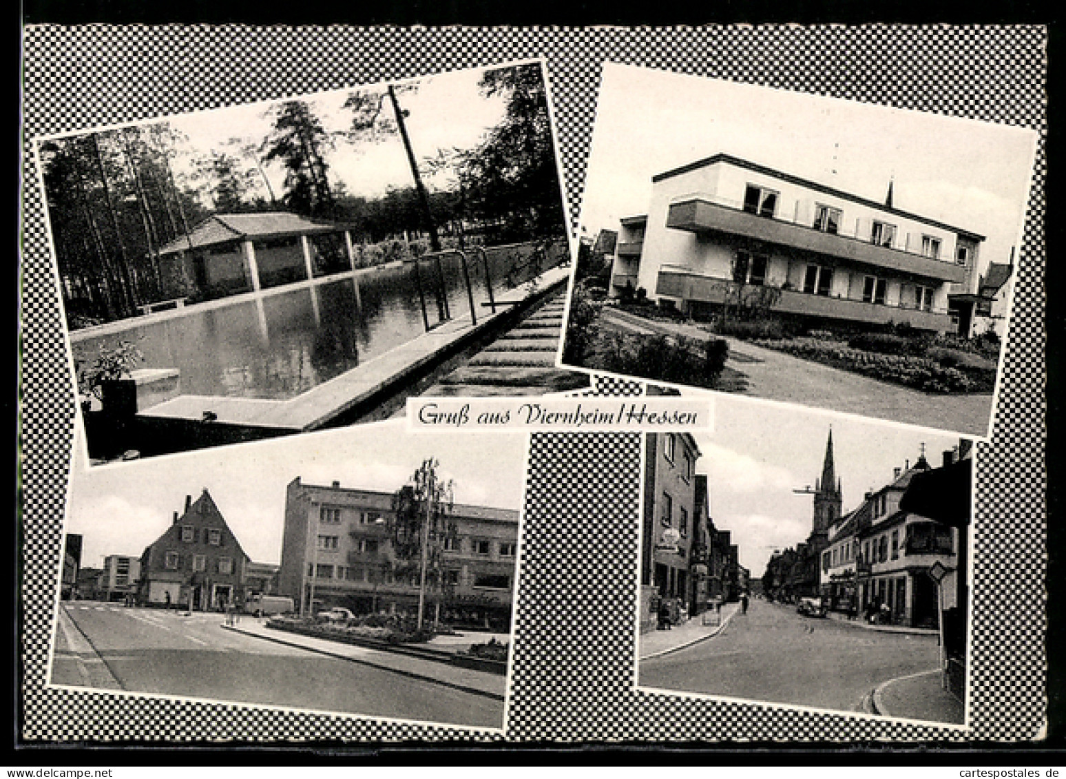 AK Viernheim /Hessen, Strassenpartie mit Geschäften, Pension, Schwimmbecken