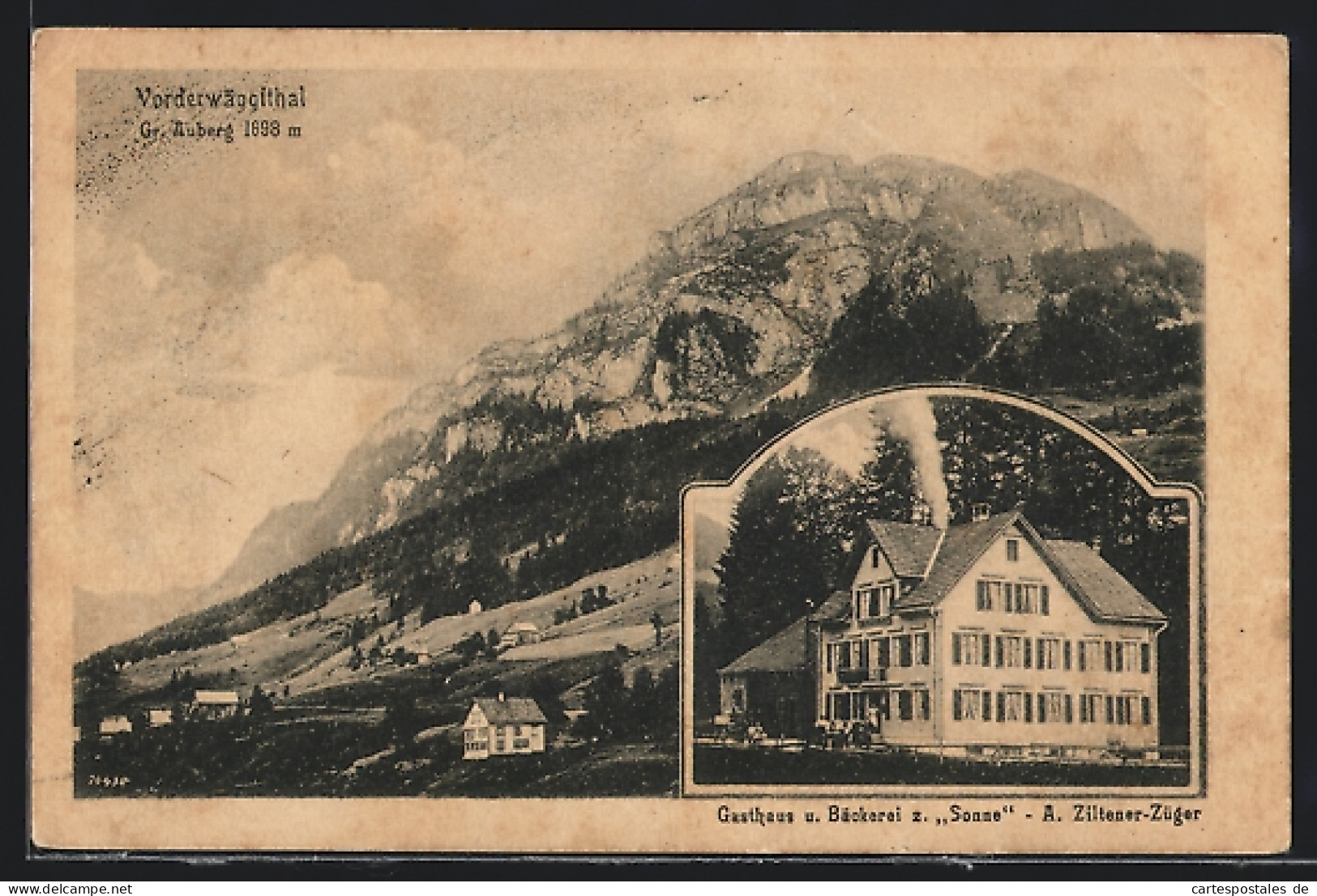 AK Vorderthal, Vorderwäggithal, Gasthaus u. Bäckerei z. Sonne Bes. A. Ziltener-Züger