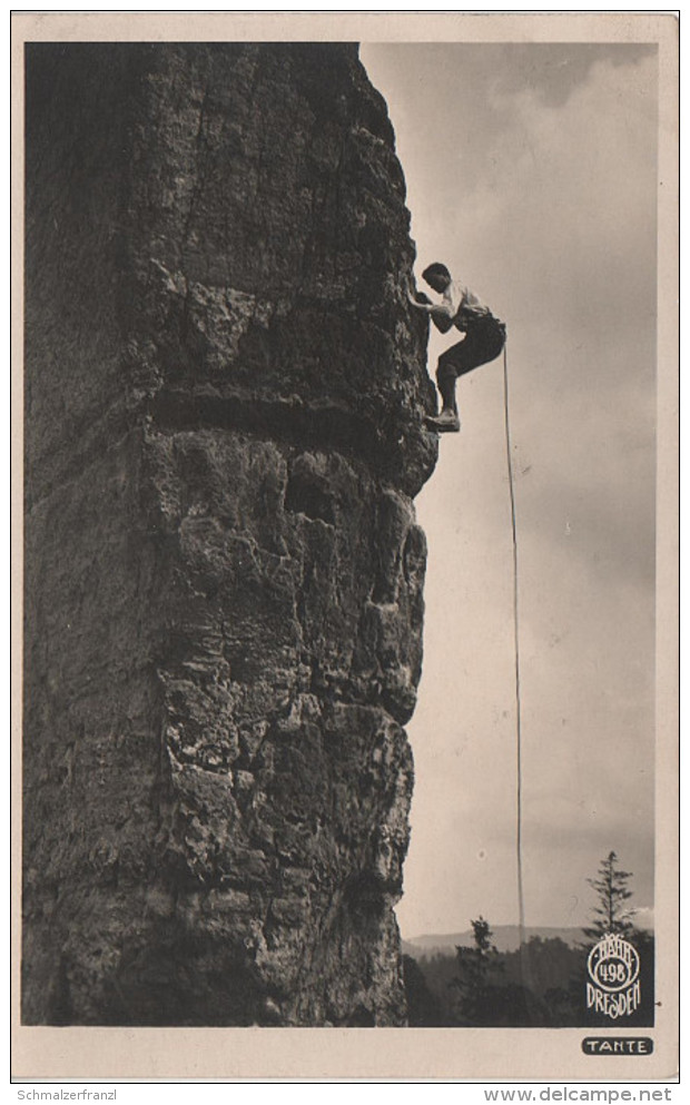 AK Walter Hahn 498 Sächsische Schweiz Klettern Tante Schrammsteine Affensteine Kletterer Schandau Ostrau Hohnstein
